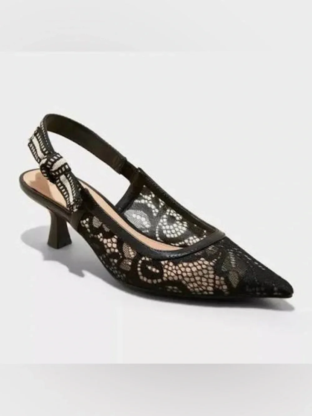 a new day Black Lace Annette Slingback Kitten Heel Pump Size 6.5